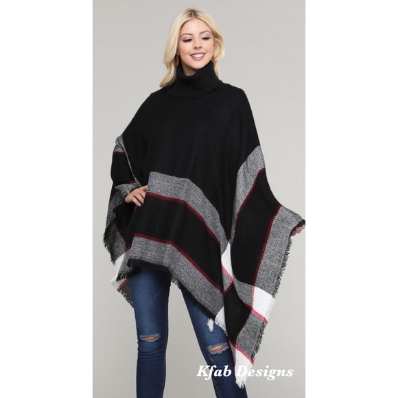 🥰LAST! Black Plaid Contrast Turtleneck Poncho! - Picture 4 of 5